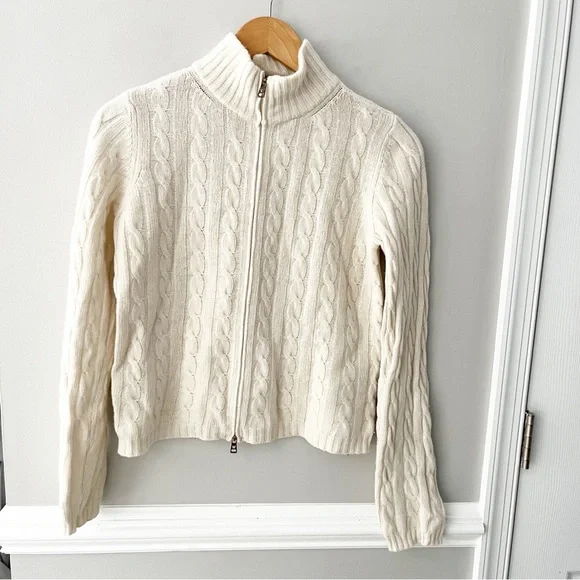 Weekend Max Mara Beige Wool Cashmere Angora Cropped Quarter Zip Quiet Luxury S - Picture 7 of 7